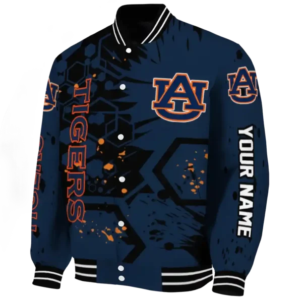 personalized auburn tigers hexagon cluster navy blue black varsity jacket best selling