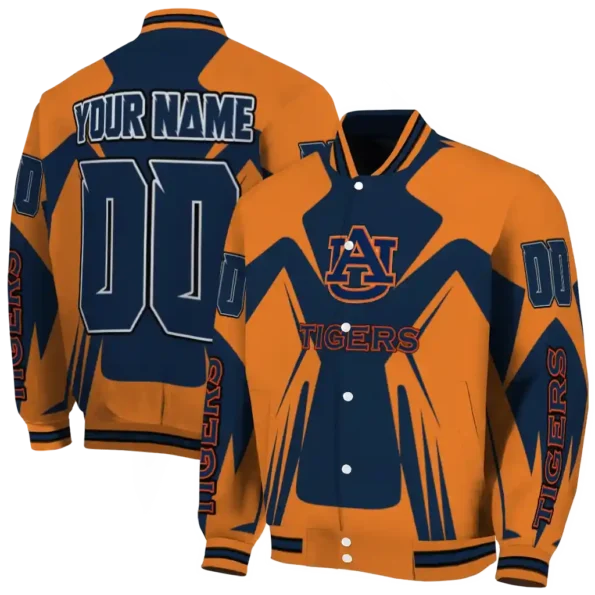 personalized auburn tigers spider mark navy blue orange varsity jacket fashion forward.webp