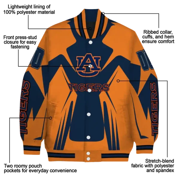 personalized auburn tigers spider mark navy blue orange varsity jacket new arrival.webp