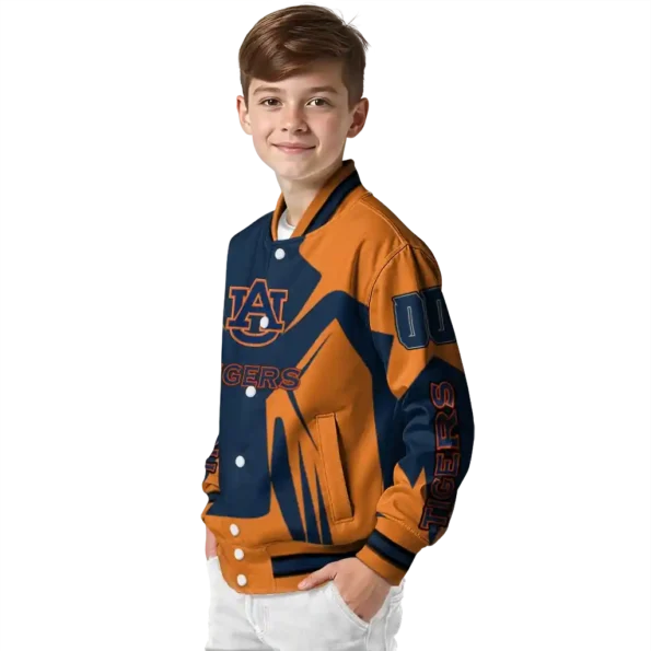 personalized auburn tigers spider mark navy blue orange varsity jacket trendy.webp