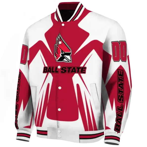 personalized ball state cardinals spider mark red white varsity jacket best selling.webp