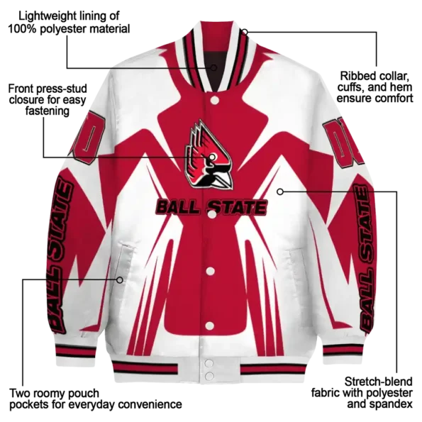 personalized ball state cardinals spider mark red white varsity jacket new arrival.webp