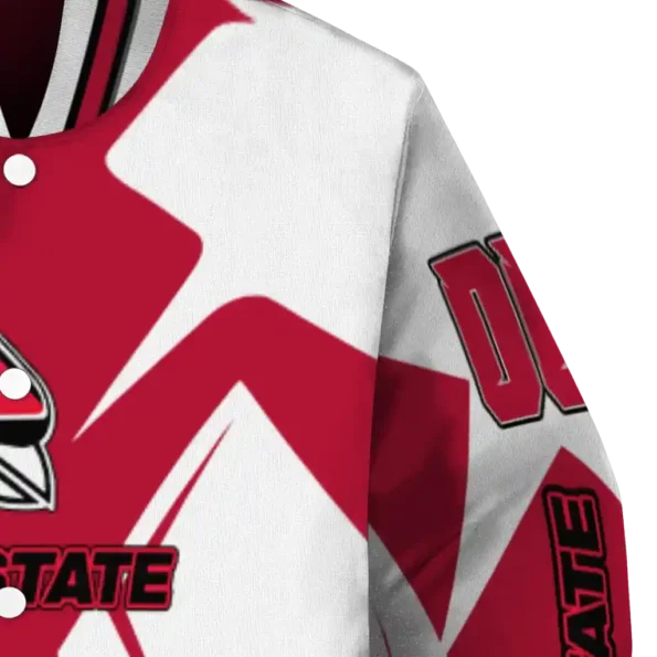 personalized ball state cardinals spider mark red white varsity jacket premium grade.webp