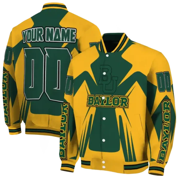 personalized baylor bears spider mark green gold varsity jacket fashion forward.webp
