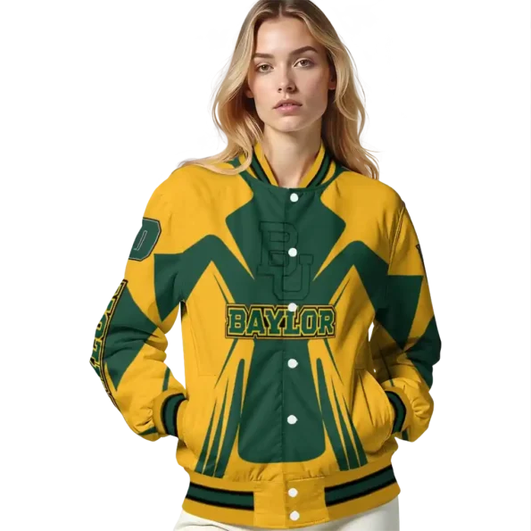 personalized baylor bears spider mark green gold varsity jacket latest model.webp