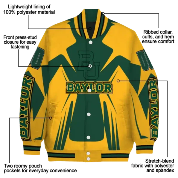 personalized baylor bears spider mark green gold varsity jacket new arrival.webp