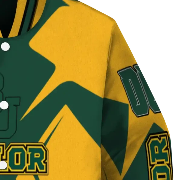 personalized baylor bears spider mark green gold varsity jacket premium grade.webp