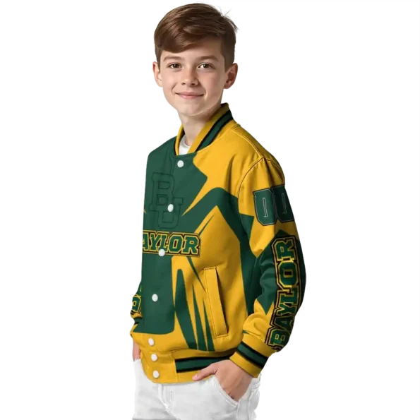 personalized baylor bears spider mark green gold varsity jacket trendy.webp