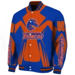 personalized boise state broncos spider mark orange blue varsity jacket best selling.webp