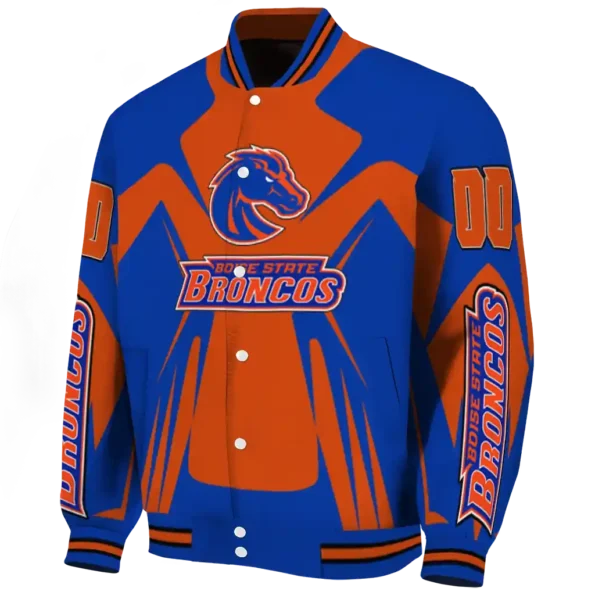 personalized boise state broncos spider mark orange blue varsity jacket best selling.webp
