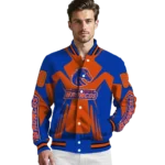 personalized boise state broncos spider mark orange blue varsity jacket best selling.webp