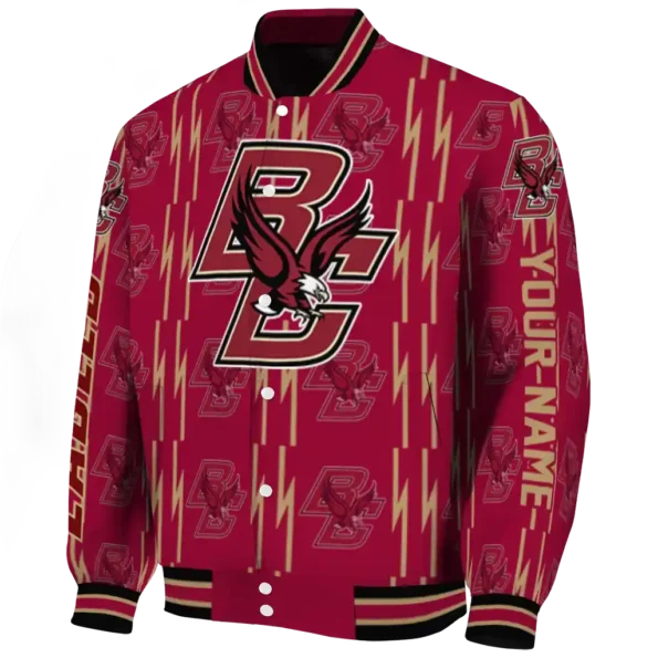 personalized boston college eagles bolt stripe maroon varsity jacket best selling