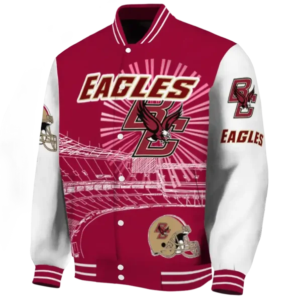 personalized boston college eagles ferris arena maroon white varsity jacket best selling