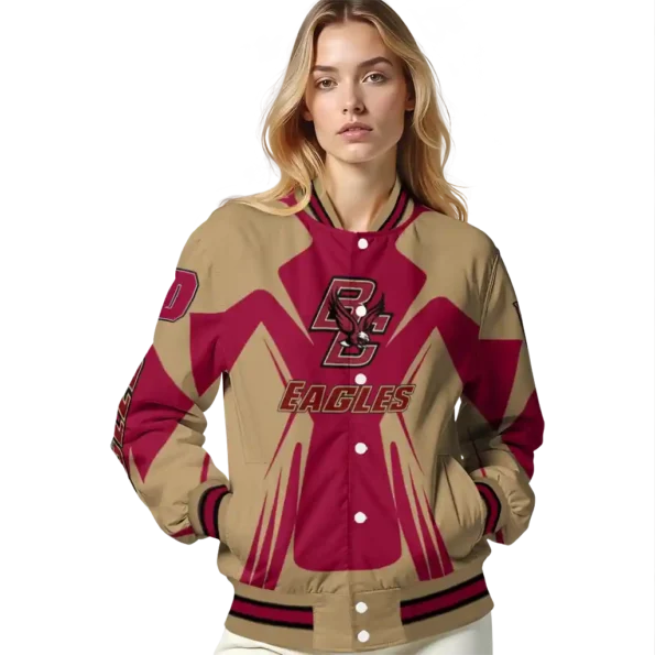 personalized boston college eagles spider mark maroon gold varsity jacket latest model.webp