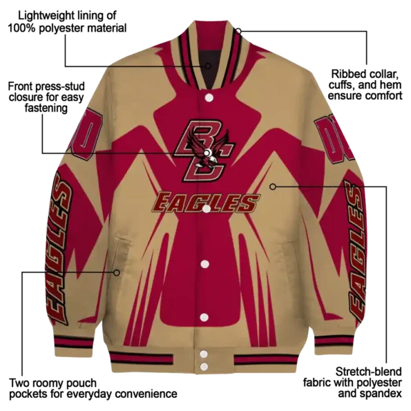 personalized boston college eagles spider mark maroon gold varsity jacket new arrival.webp