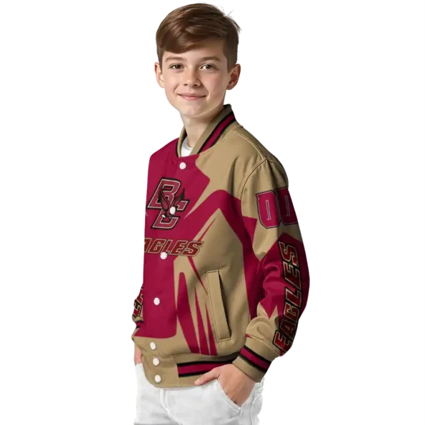 personalized boston college eagles spider mark maroon gold varsity jacket trendy.webp