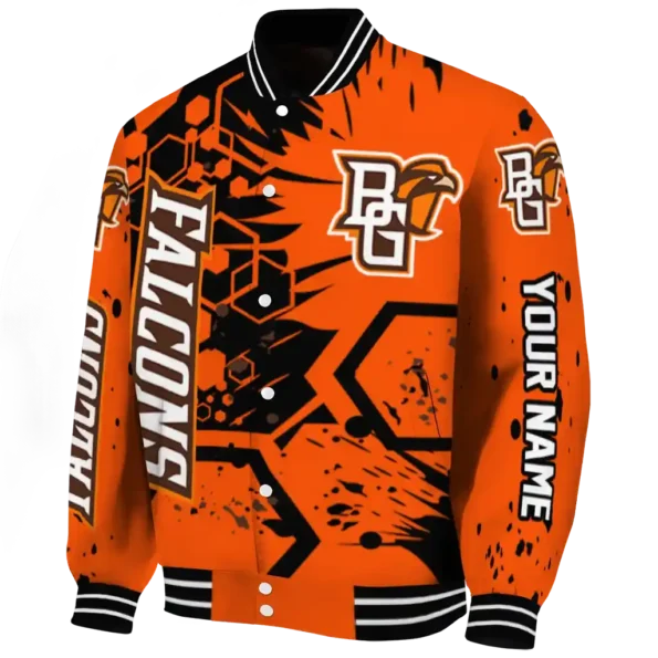 personalized bowling green falcons hexagon cluster orange black varsity jacket best selling