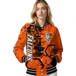 personalized-bowling-green-falcons-hexagon-cluster-orange-black-varsity-jacket-best-selling.webp