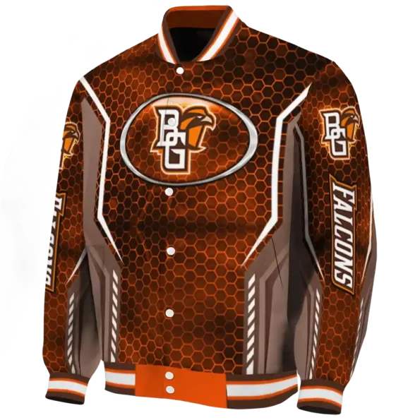 personalized bowling green falcons power plate orange varsity jacket best selling