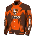 personalized bowling green falcons spider mark orange brown varsity jacket best selling.webp