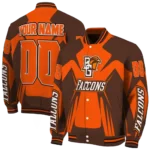 personalized bowling green falcons spider mark orange brown varsity jacket best selling.webp