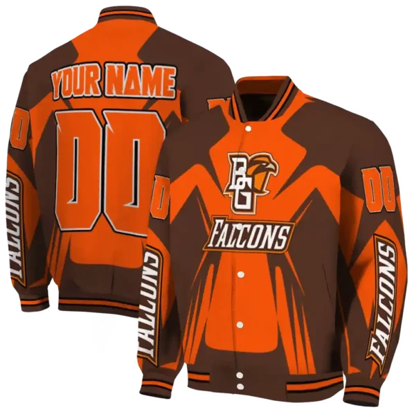 personalized bowling green falcons spider mark orange brown varsity jacket fashion forward.webp