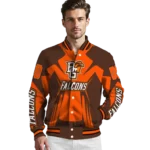 personalized bowling green falcons spider mark orange brown varsity jacket best selling.webp