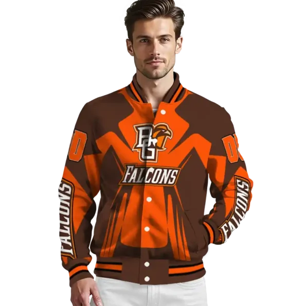 personalized bowling green falcons spider mark orange brown varsity jacket high quality.webp
