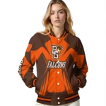 personalized bowling green falcons spider mark orange brown varsity jacket best selling.webp