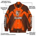 personalized bowling green falcons spider mark orange brown varsity jacket best selling.webp