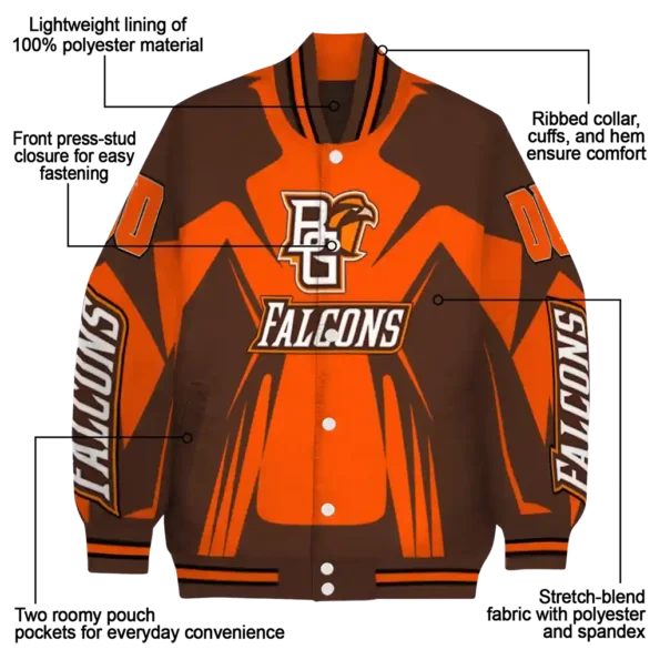 personalized bowling green falcons spider mark orange brown varsity jacket new arrival.webp