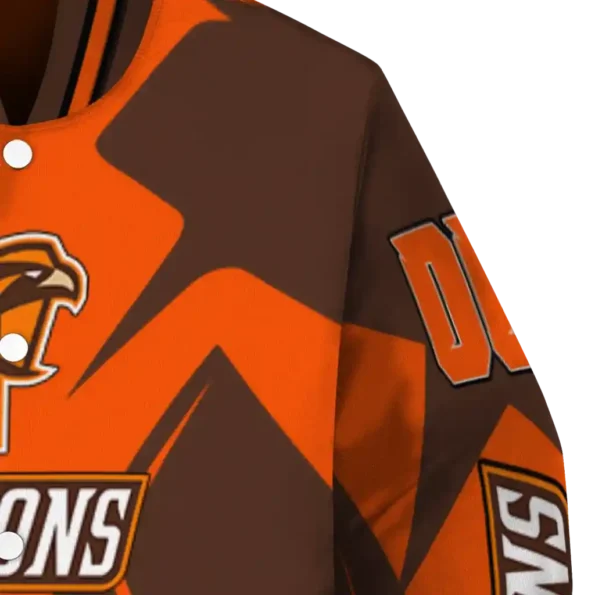 personalized bowling green falcons spider mark orange brown varsity jacket premium grade.webp