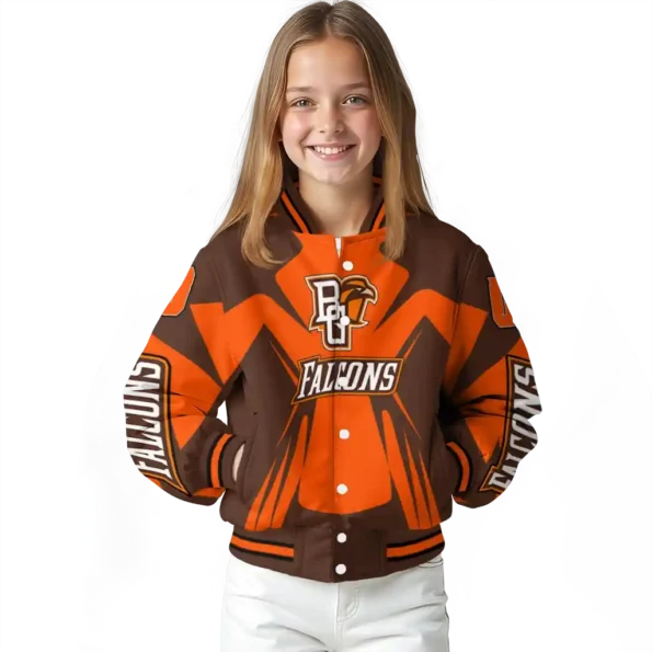 personalized bowling green falcons spider mark orange brown varsity jacket top rated.webp