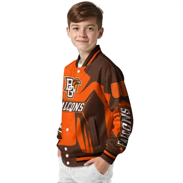personalized bowling green falcons spider mark orange brown varsity jacket trendy.webp
