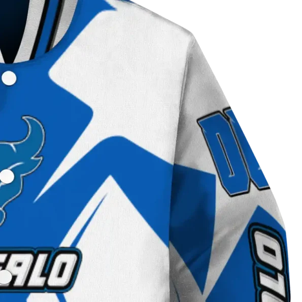 personalized buffalo bulls spider mark royal blue white varsity jacket premium grade.webp