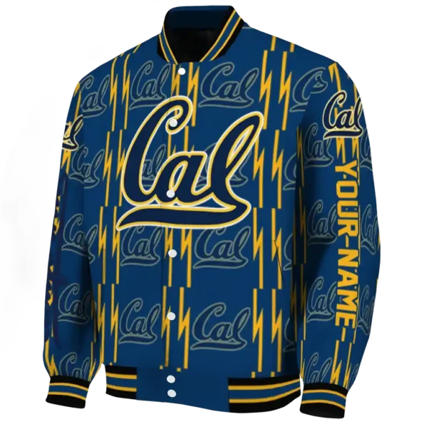 personalized california golden bears bolt stripe blue varsity jacket best selling