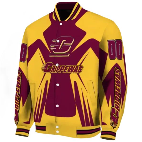 personalized central michigan chippewas spider mark maroon gold varsity jacket best selling.webp