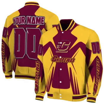 personalized central michigan chippewas spider mark maroon gold varsity jacket fashion forward.webp