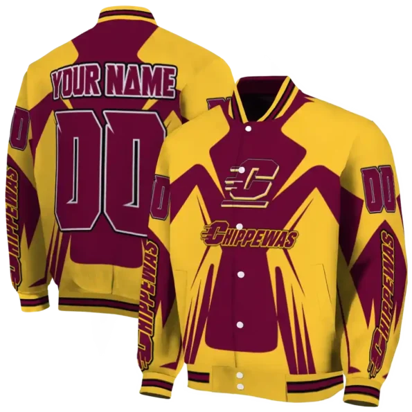 personalized central michigan chippewas spider mark maroon gold varsity jacket fashion forward.webp