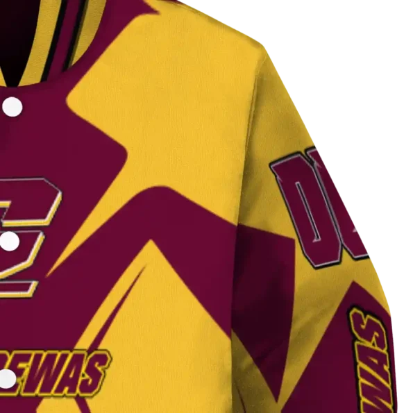 personalized central michigan chippewas spider mark maroon gold varsity jacket premium grade.webp
