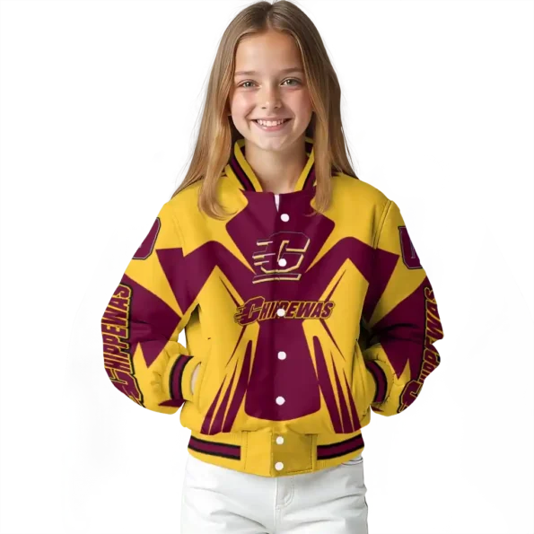 personalized central michigan chippewas spider mark maroon gold varsity jacket top rated.webp