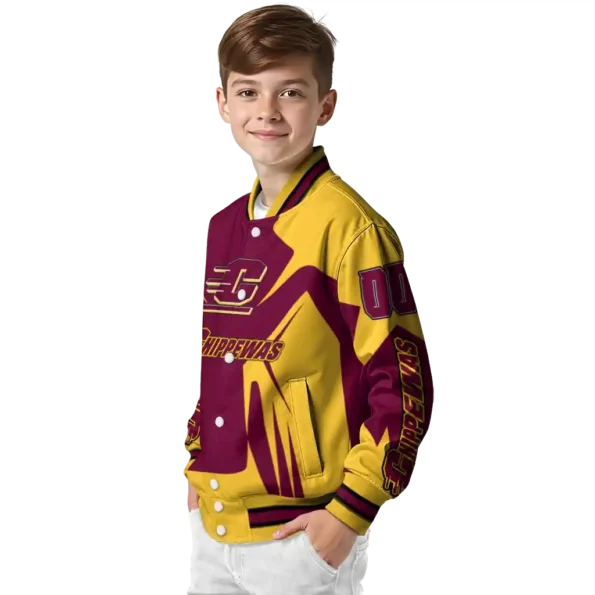 personalized central michigan chippewas spider mark maroon gold varsity jacket trendy.webp