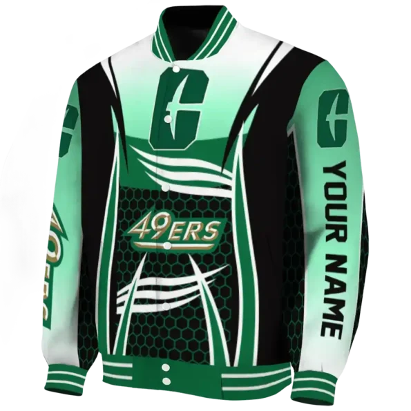 personalized charlotte 49ers mesh effect green black varsity jacket best selling