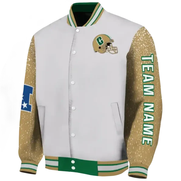 personalized charlotte 49ers speckled arms green gray varsity jacket best selling