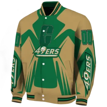 personalized charlotte 49ers spider mark green gold varsity jacket best selling.webp