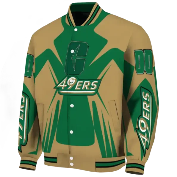 personalized charlotte 49ers spider mark green gold varsity jacket best selling.webp