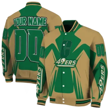 personalized charlotte 49ers spider mark green gold varsity jacket fashion forward.webp