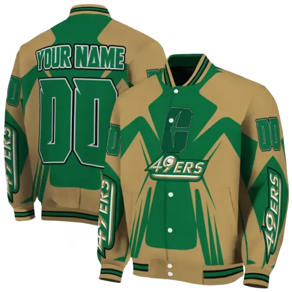 personalized charlotte 49ers spider mark green gold varsity jacket fashion forward.webp
