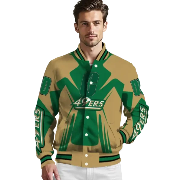 personalized charlotte 49ers spider mark green gold varsity jacket high quality.webp