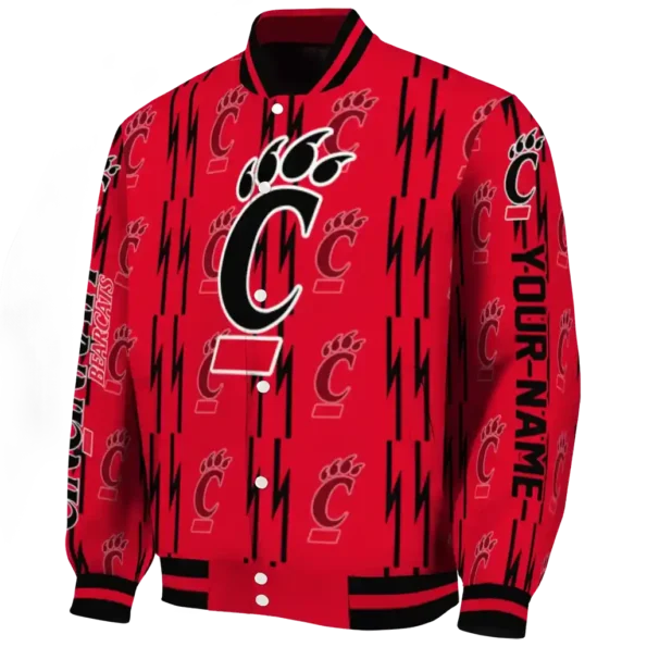 personalized cincinnati bearcats bolt stripe red varsity jacket best selling